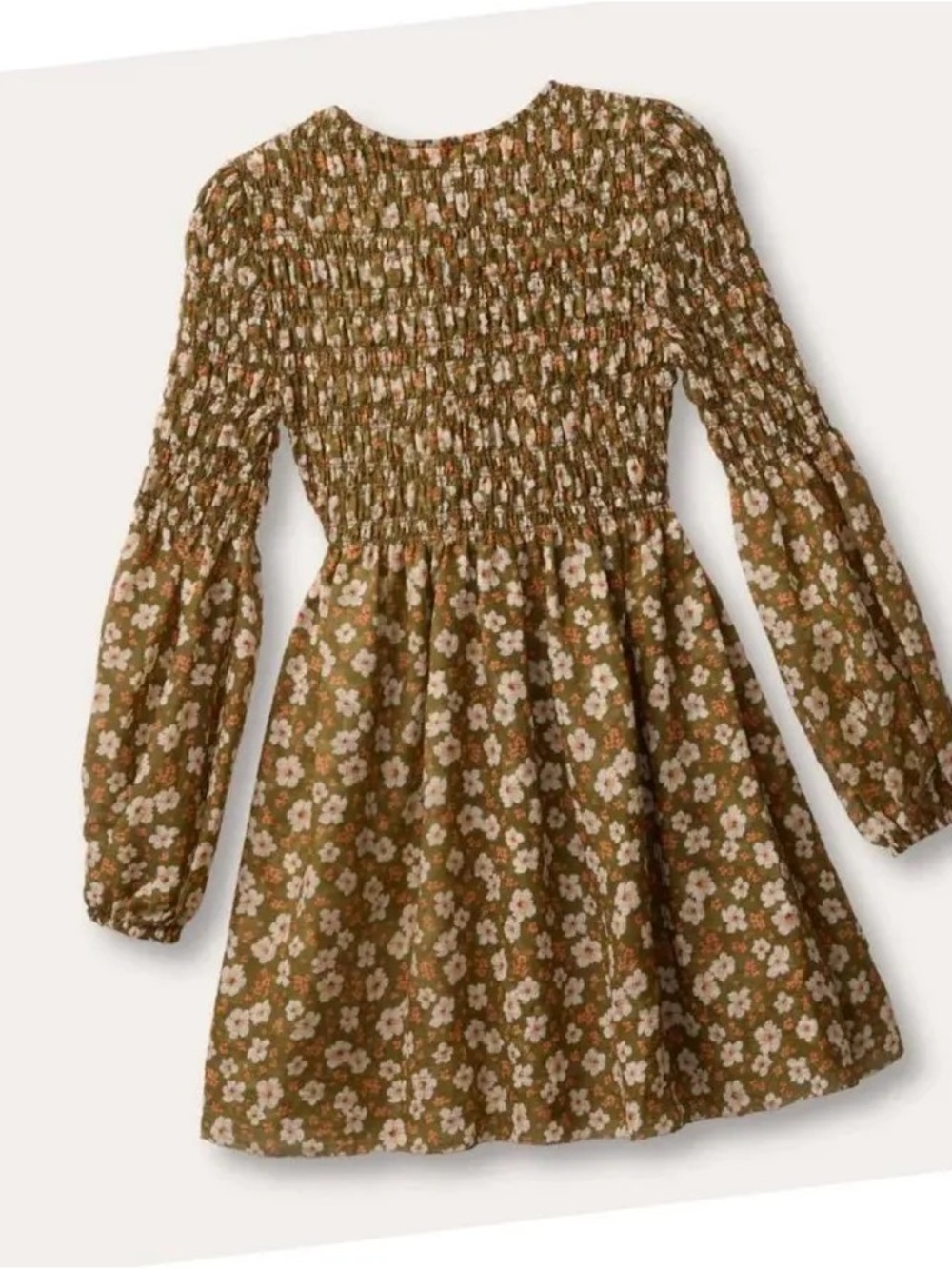 Tecovas Olive Floral Smocked Long-Sleeve Dress with Puff Sleeves - Picture 6 of 6